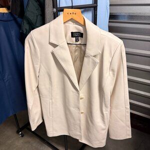 Dennis Basso Washable Faux Leather Blazer Jacket Pale Ecru XXS